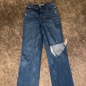 Abercrombie Curve Love Distressed Straight Leg Jeans